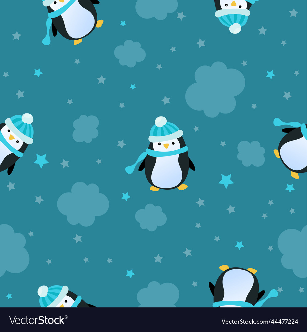 Seamless pattern with penguin in cartoon style