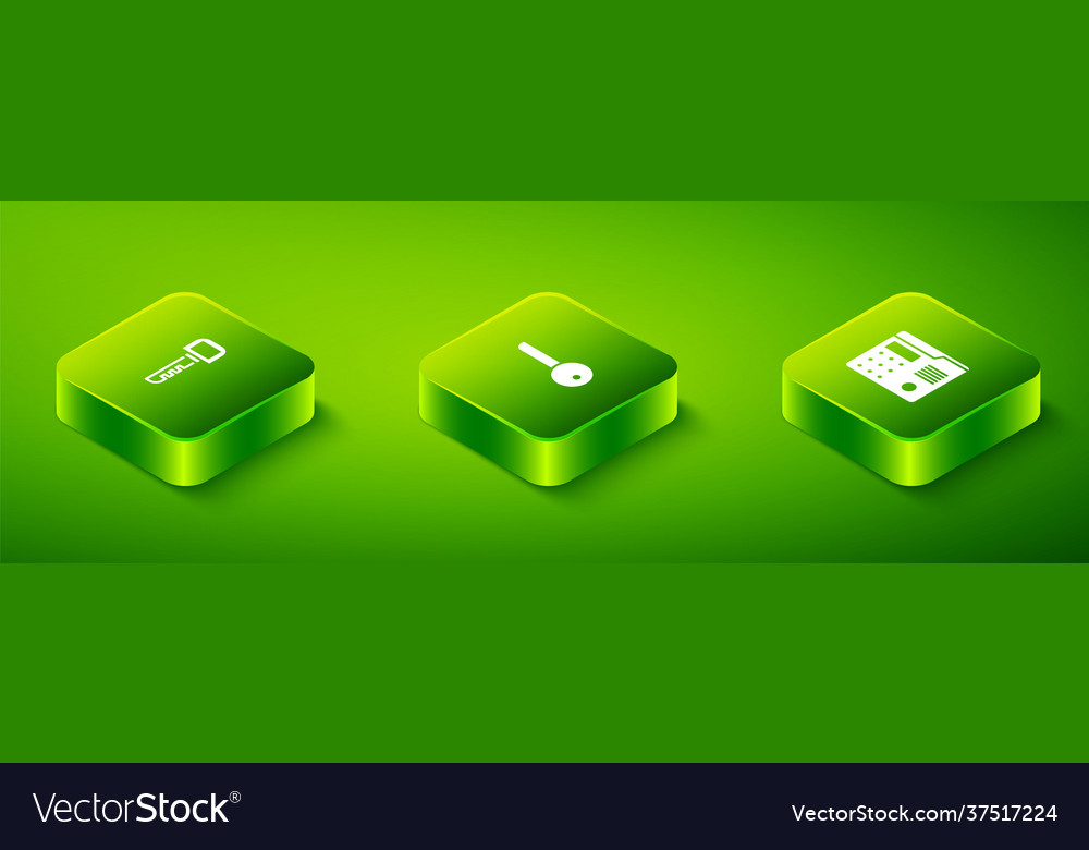 Set isometric key house intercom system and icon vector image Set isometric key house intercom system and icon