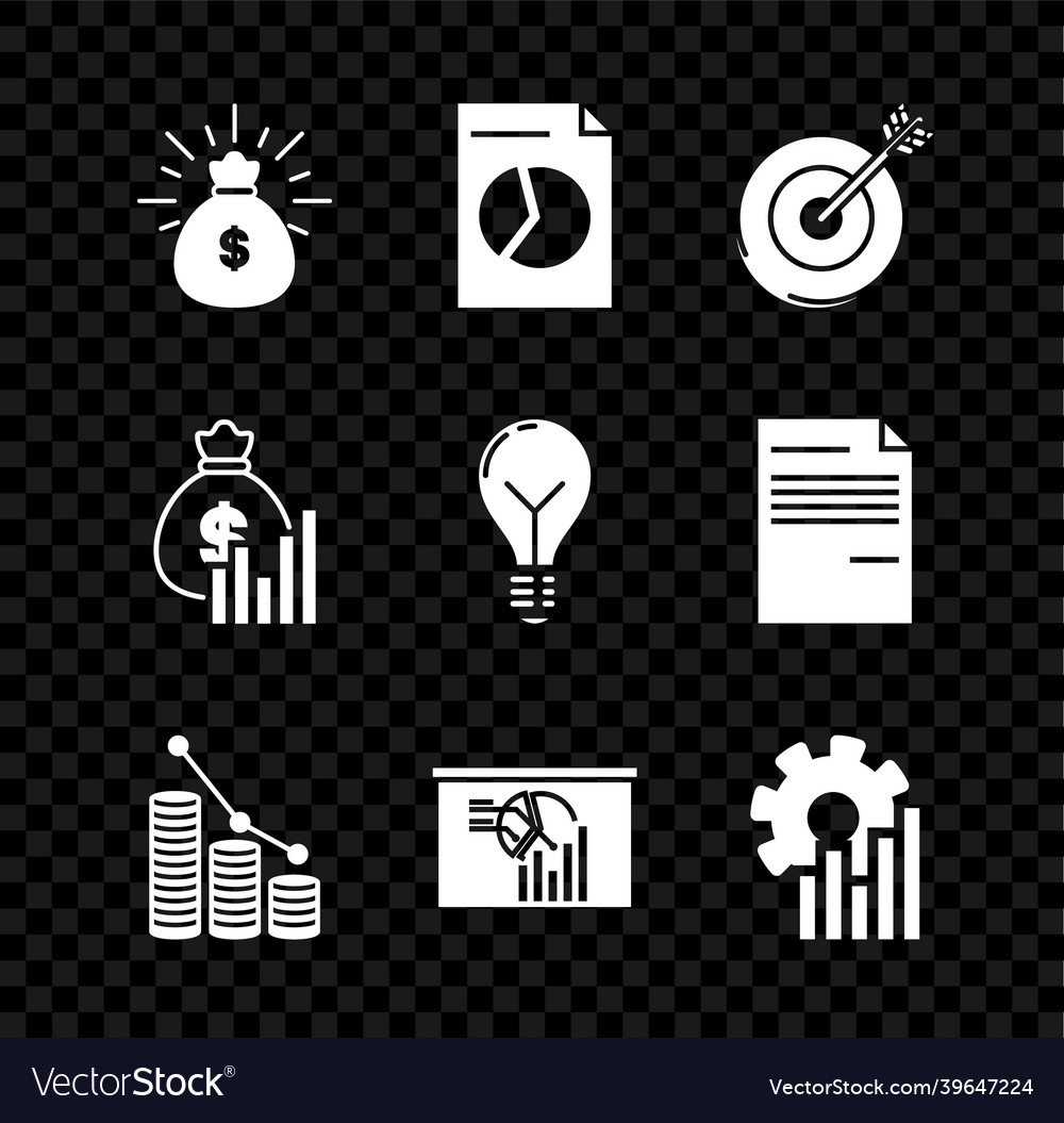 Set money bag document with graph chart target Vector Image Set money bag document with graph chart target