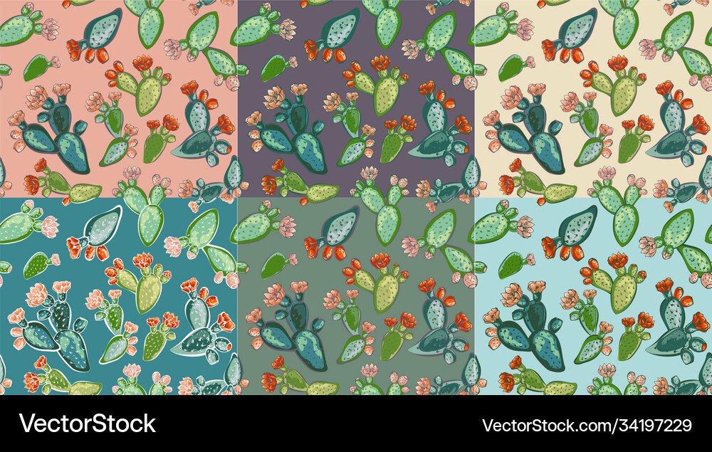 Cactus hand drawn seamless pattern creative Vector Image