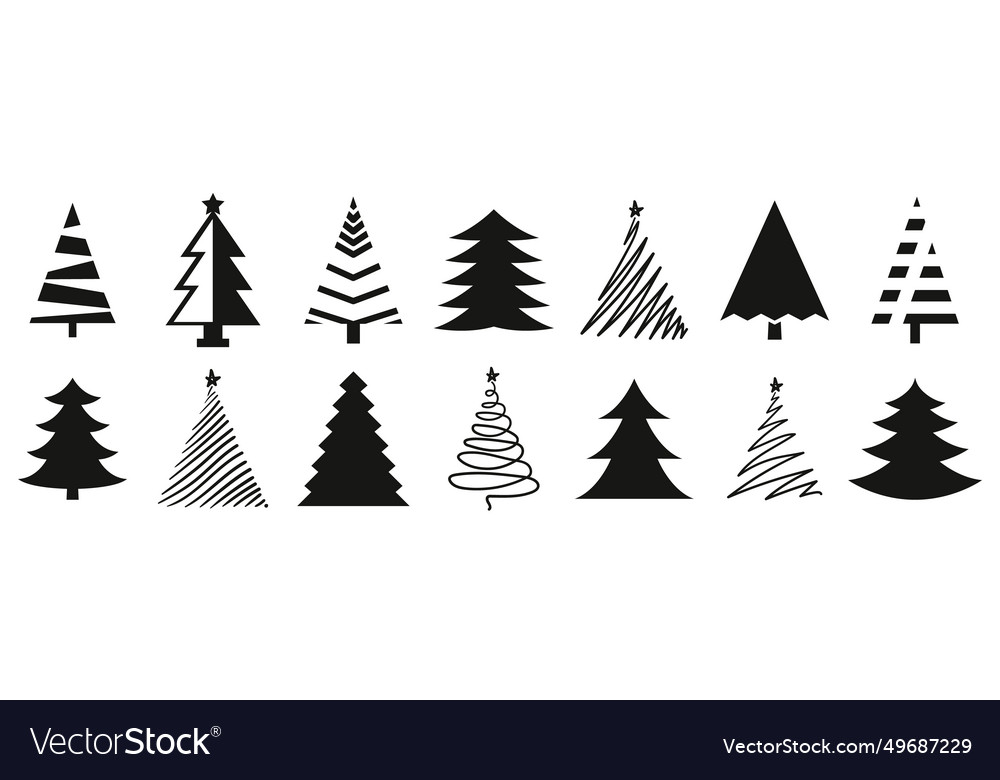 Christmas tree silhouette collection black fir Vector Image