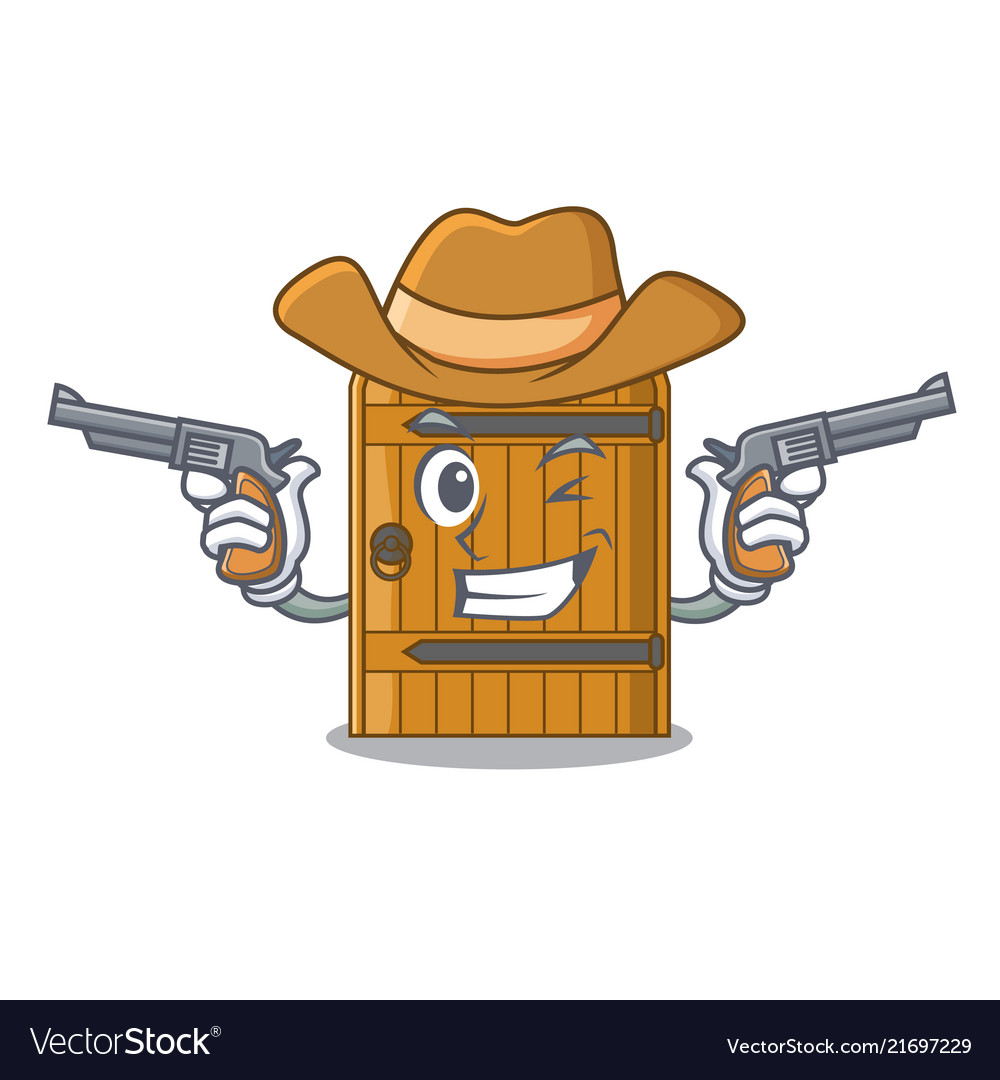 Cowboy cartoon wooden door massive closed gate Vector Image