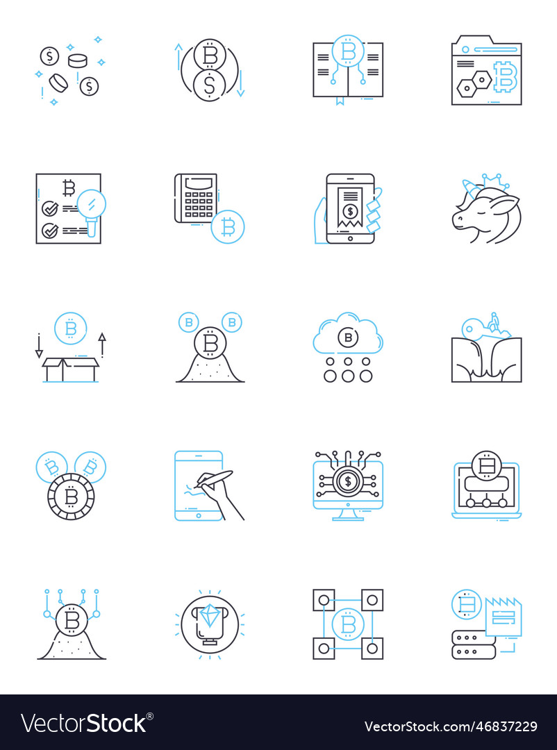 Crypto coins linear icons set bitcoin ethereum