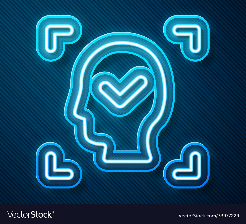 Glowing neon line face recognition with check mark vector image Glowing neon line face recognition with check mark