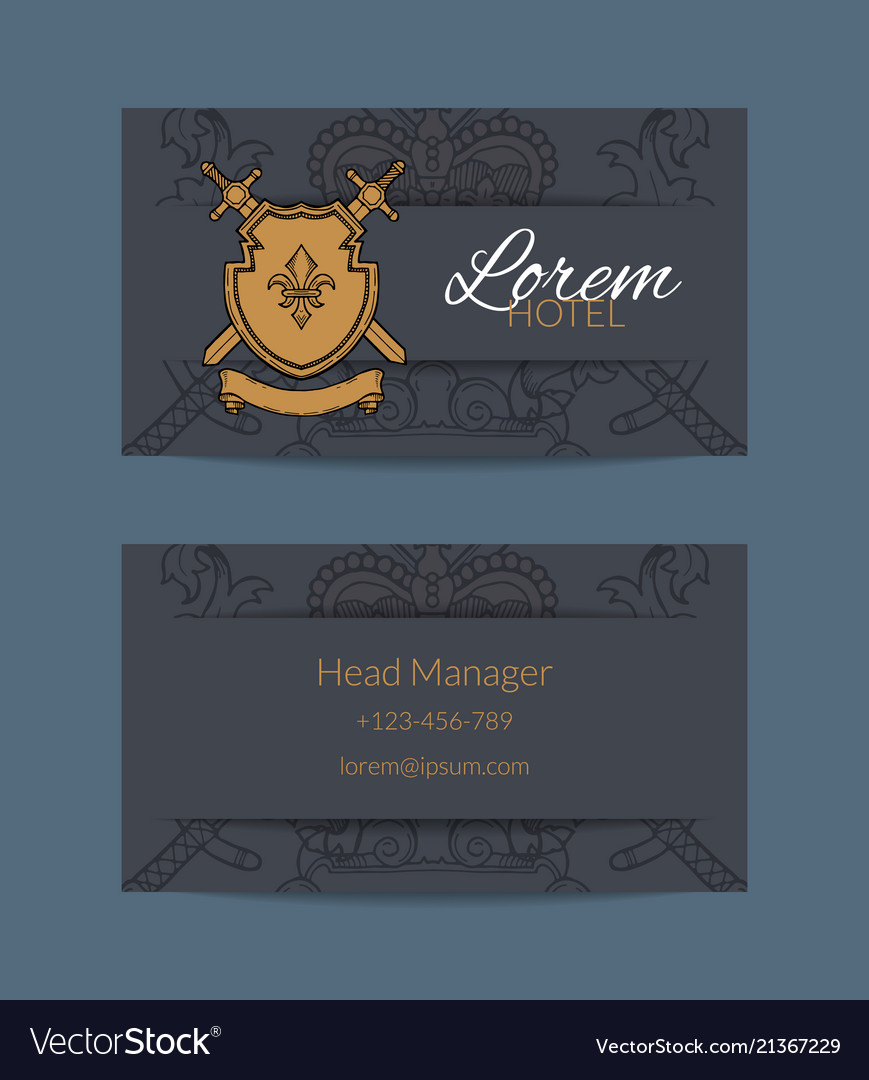 Hand drawn heraldics business card vector image Hand drawn heraldics business card