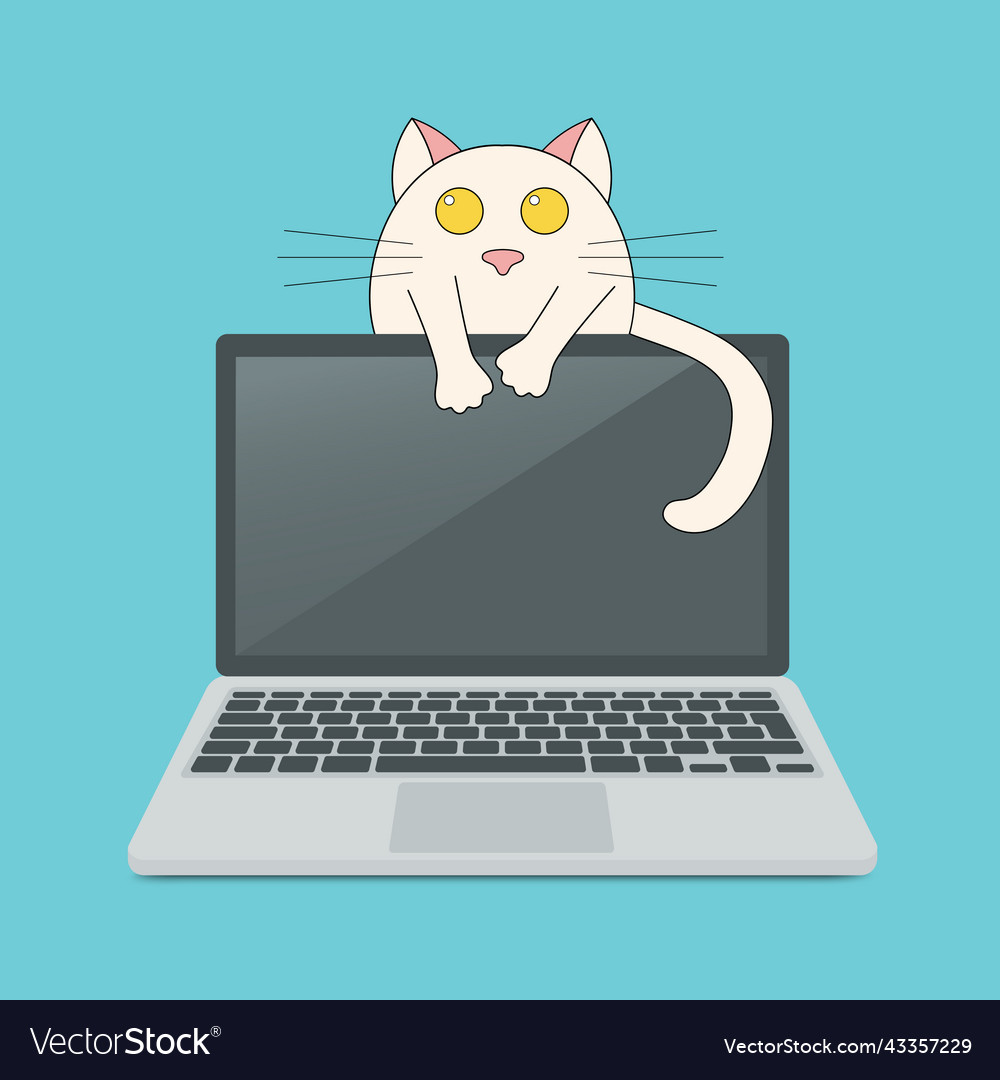 Laptop personal computer with cat