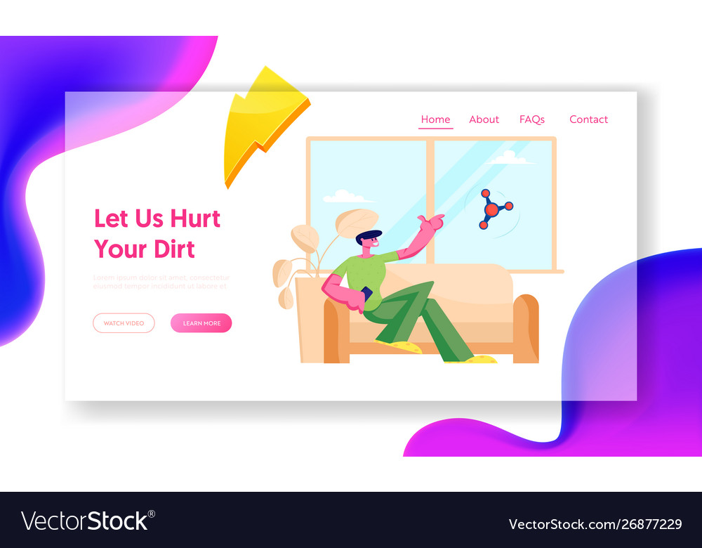 Man use robot in household chores website landing