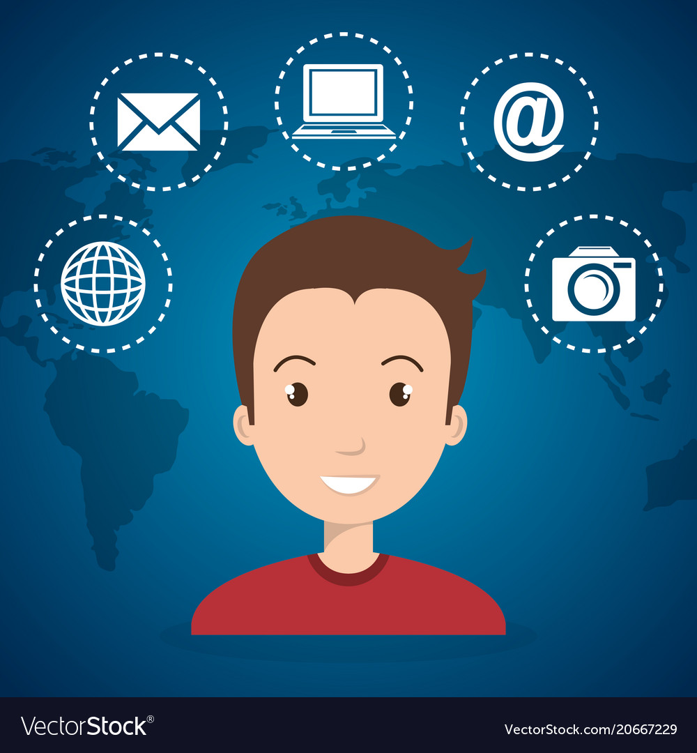 Man with social network icons vector image Man with social network icons