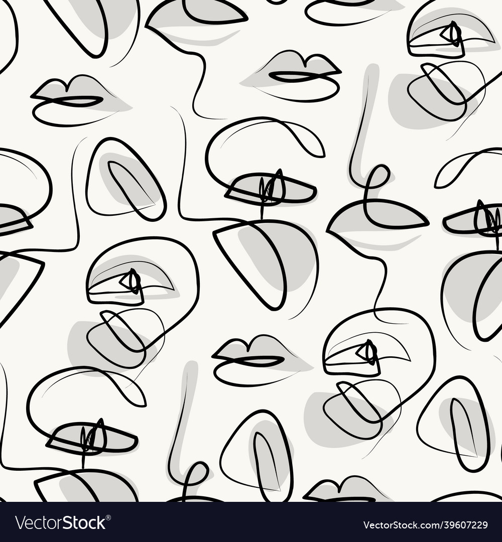 Modern female face eyes lips in one line drawing