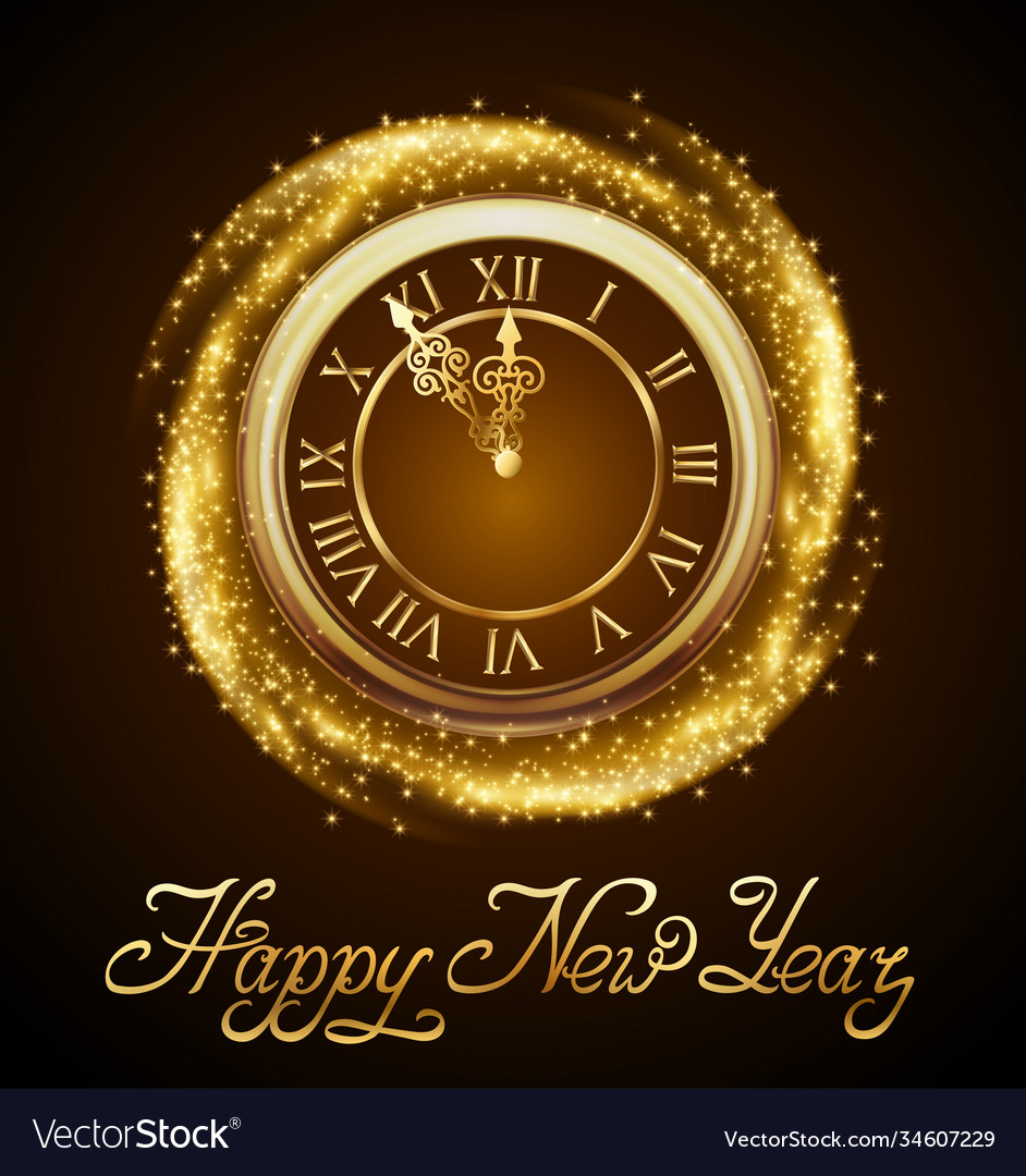 New year background with golden clock Royalty Free Vector