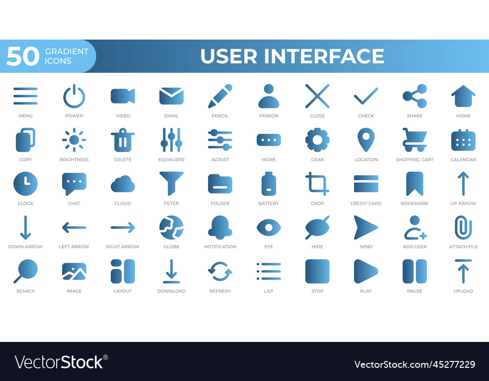 Set of 50 user interface icons in gradient style