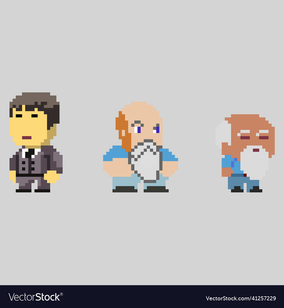 Set of pixel men characters in art style