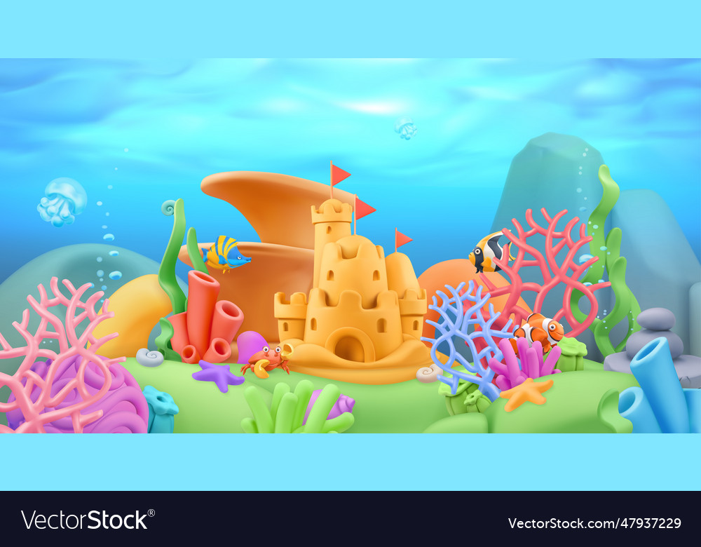 Underwater world panorama landscape 3d cartoon