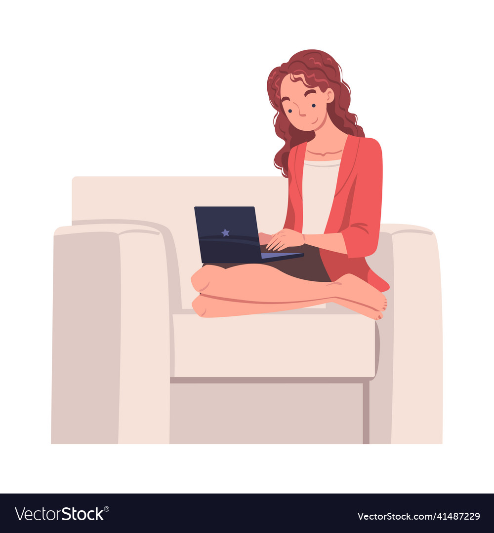 Woman character with digital device sitting vector image Woman character with digital device sitting