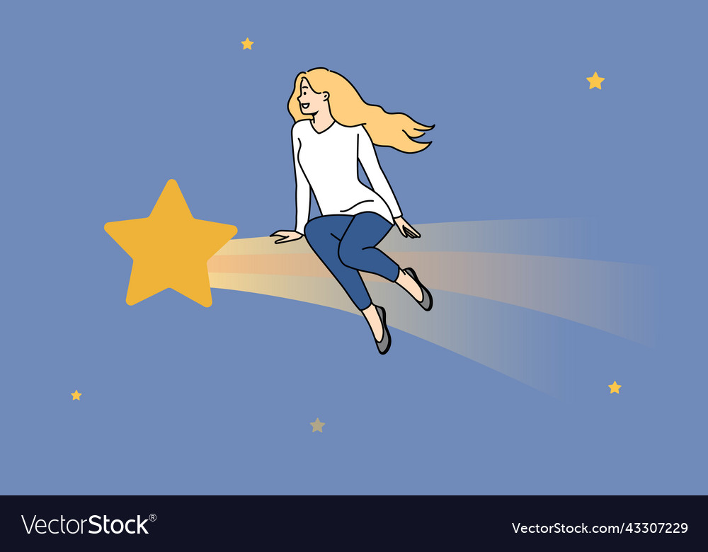 Woman sitting on star dreaming