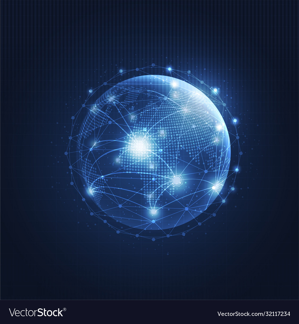 Global network technology background with world Vector Image Global network technology background with world