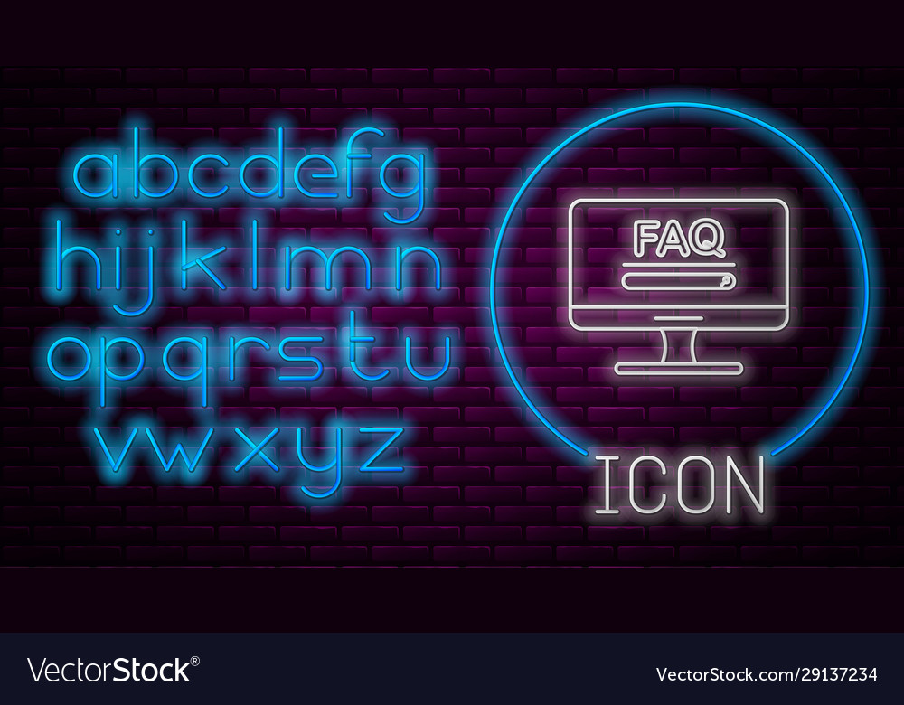 Glowing neon line computer monitor with text faq vector image Glowing neon line computer monitor with text faq