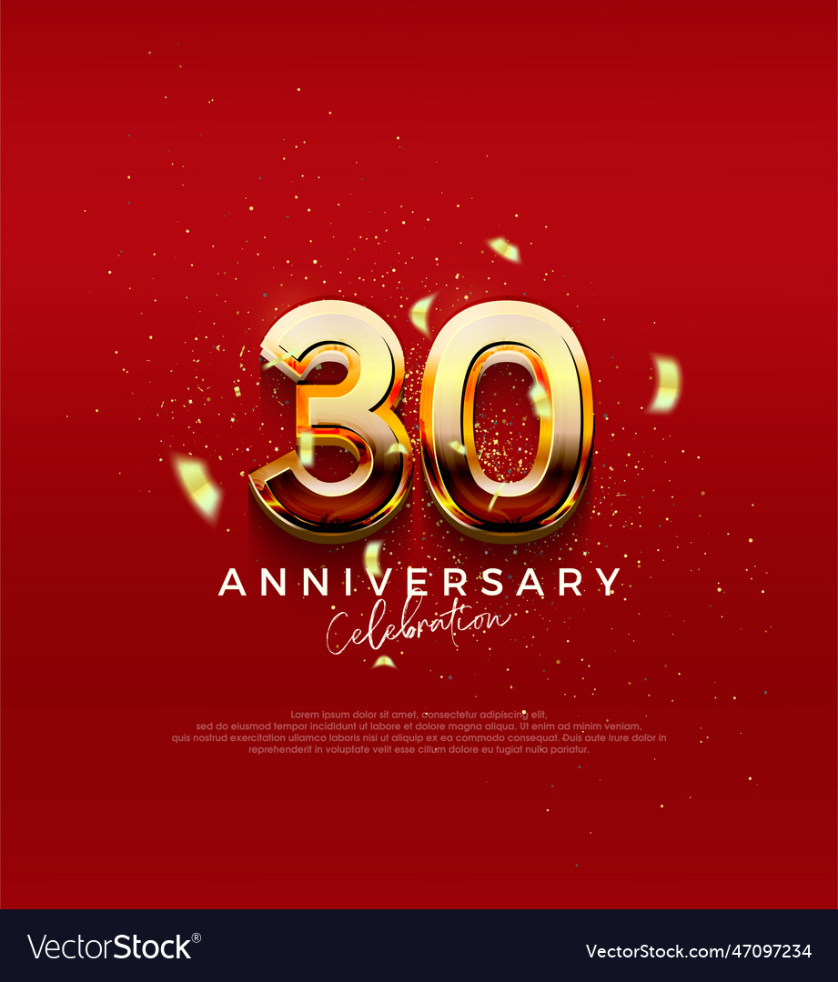 Golden number for 30th anniversary celebration Vector Image