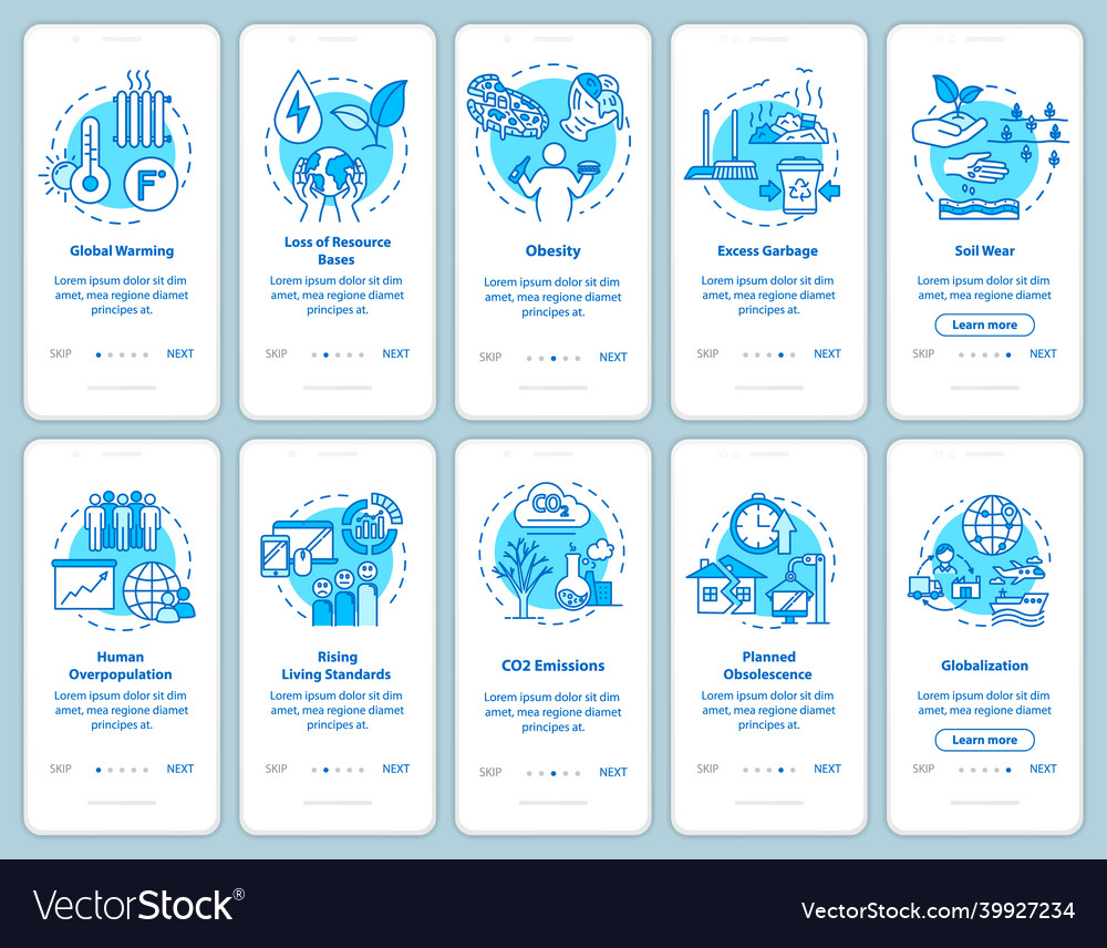 Overconsumption onboarding mobile app page screen vector image Overconsumption onboarding mobile app page screen