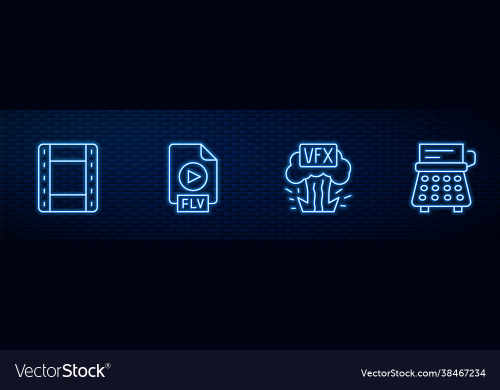 Set line vfx play video flv file document vector image Set line vfx play video flv file document