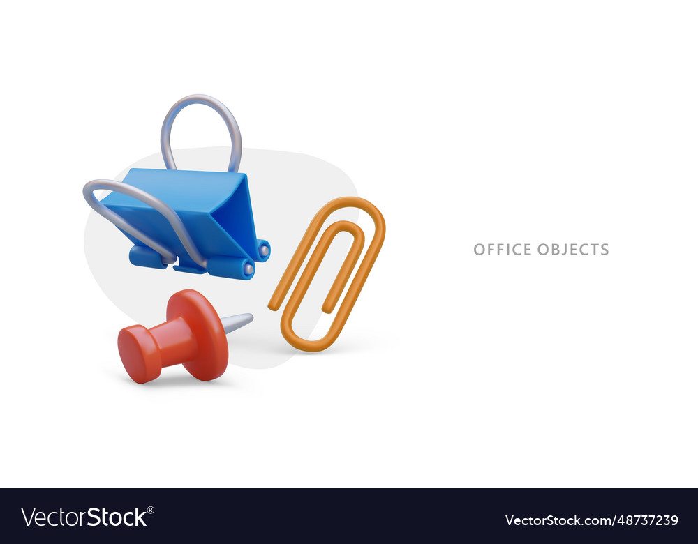 3d office objects red pin blue binder clip