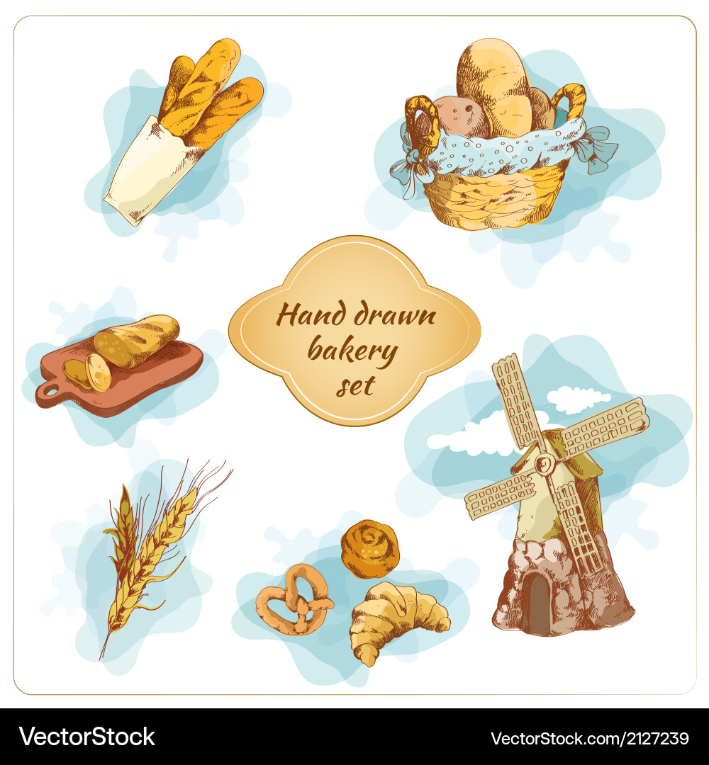 Bakery hand drawn decorative elements set Vector Image