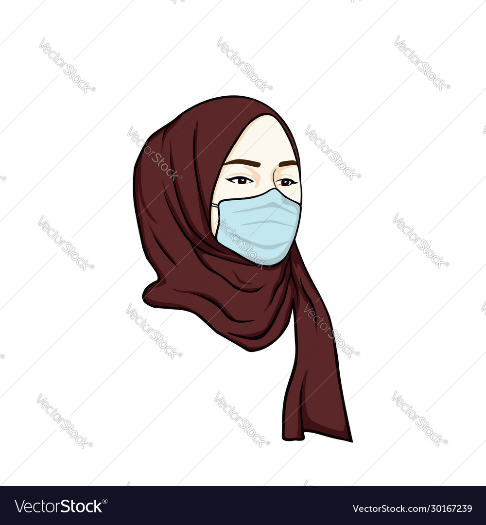 Beautiful hijab woman wearing health mask Vector Image