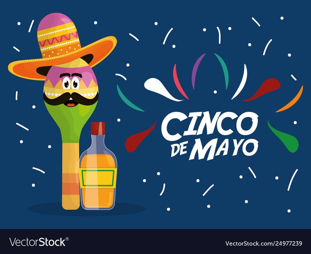 Cinco de mayo maraca character with tequila bottle