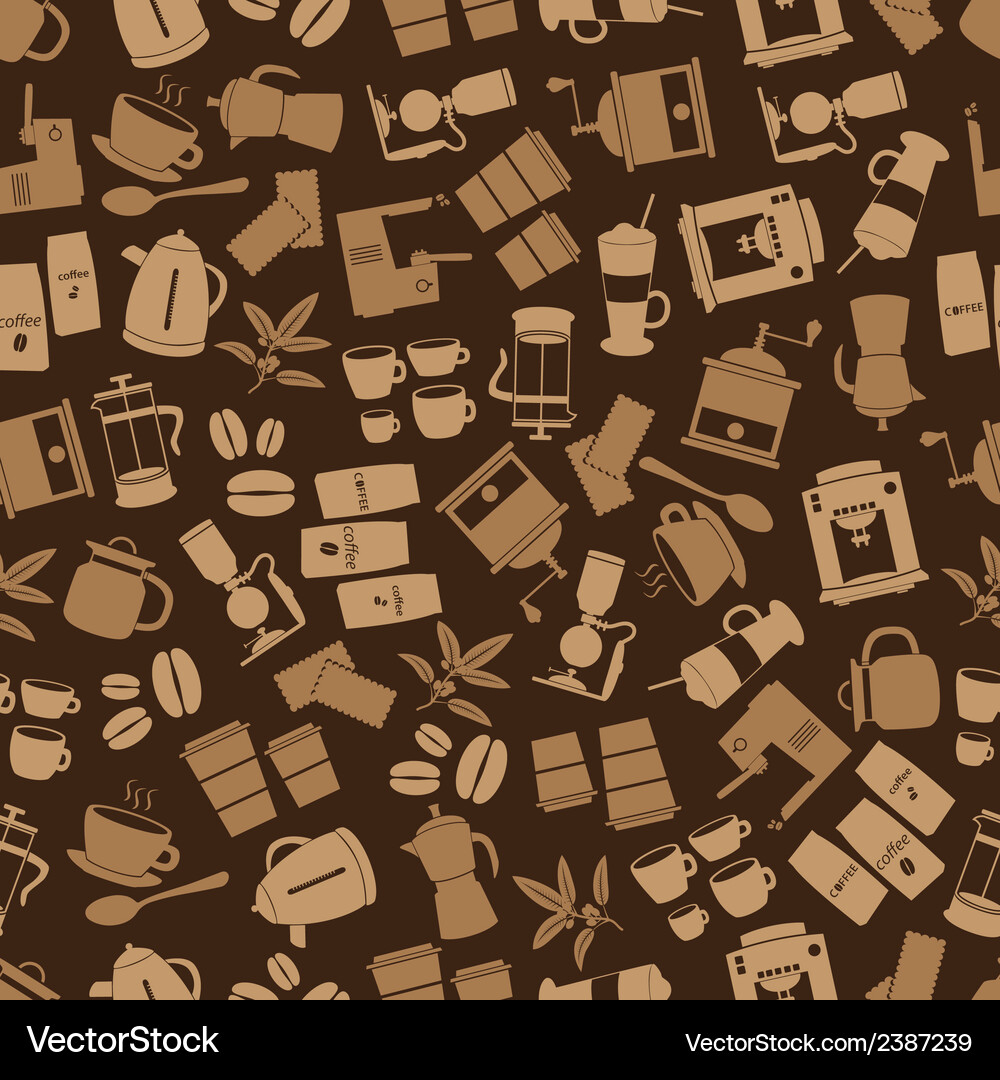 Coffee icons brown seamless pattern eps10 Vector Image
