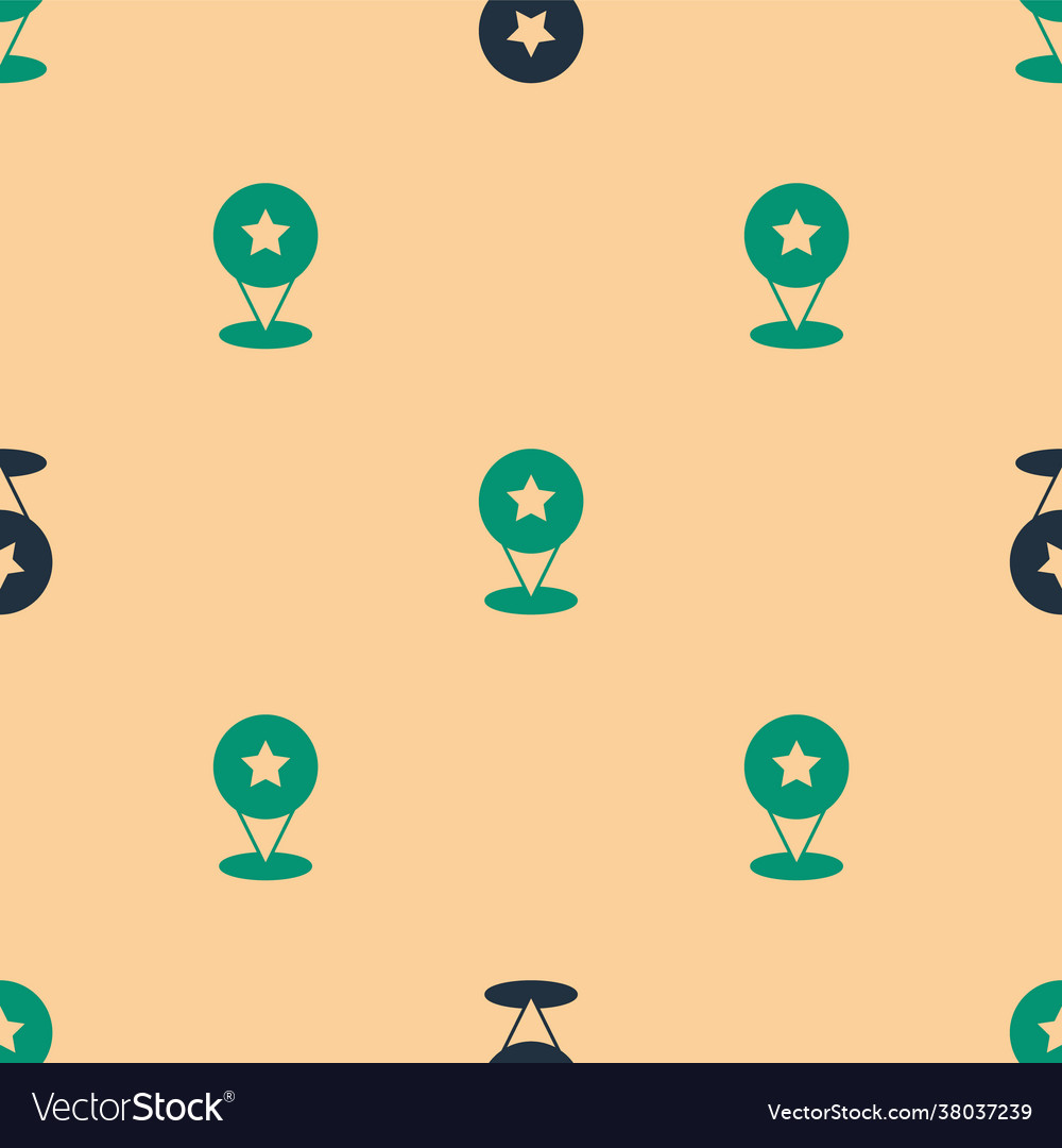 Green and black map pointer with star icon vector image Green and black map pointer with star icon