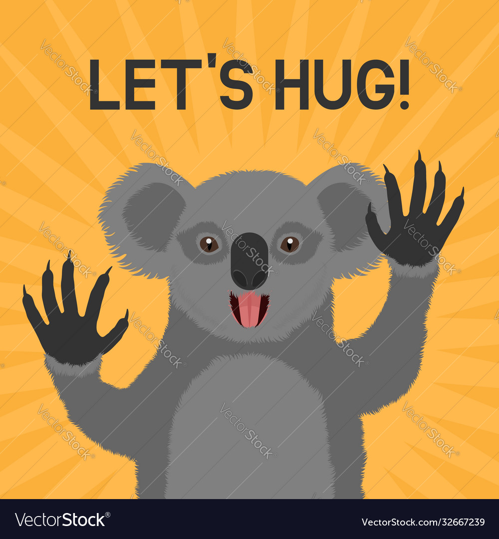 Greeting card with smiling koala text lets