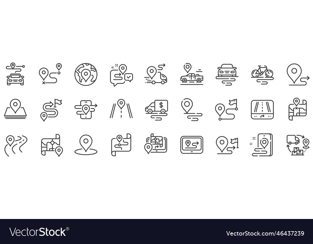 Road map line icons journey path route