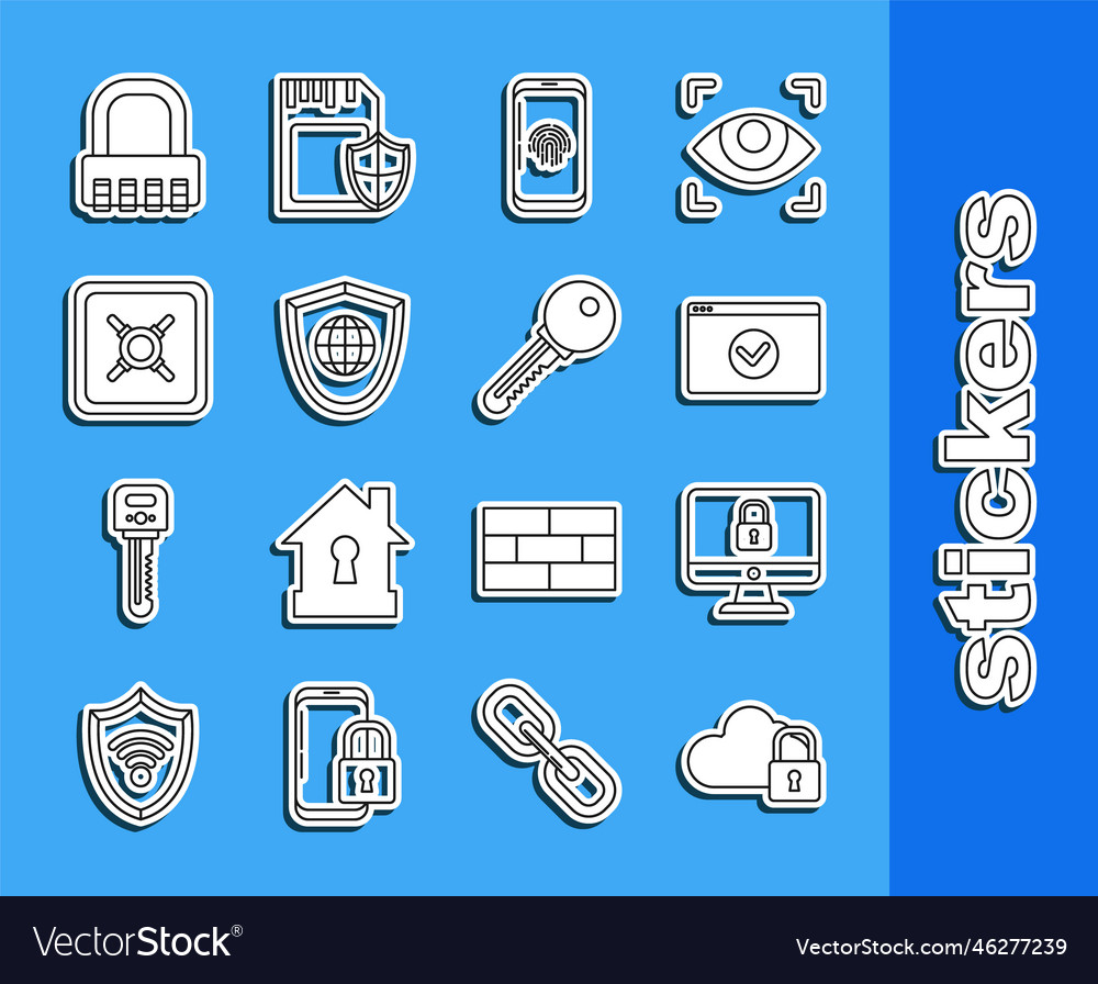 Set line cloud computing lock on computer vector image Set line cloud computing lock on computer