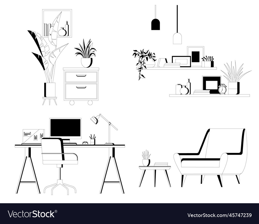 Set of various items for interior design living vector image Set of various items for interior design living