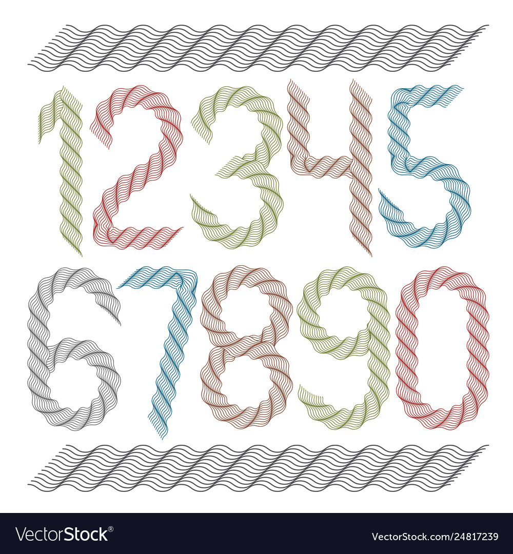 Set rounded numbers created using guilloche vector image Set rounded numbers created using guilloche