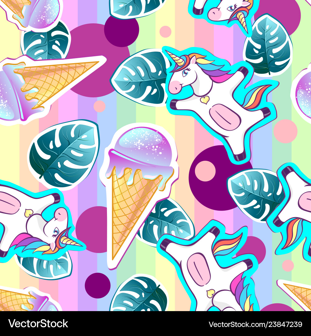 Summer seamless pattern with unicorn Royalty Free Vector