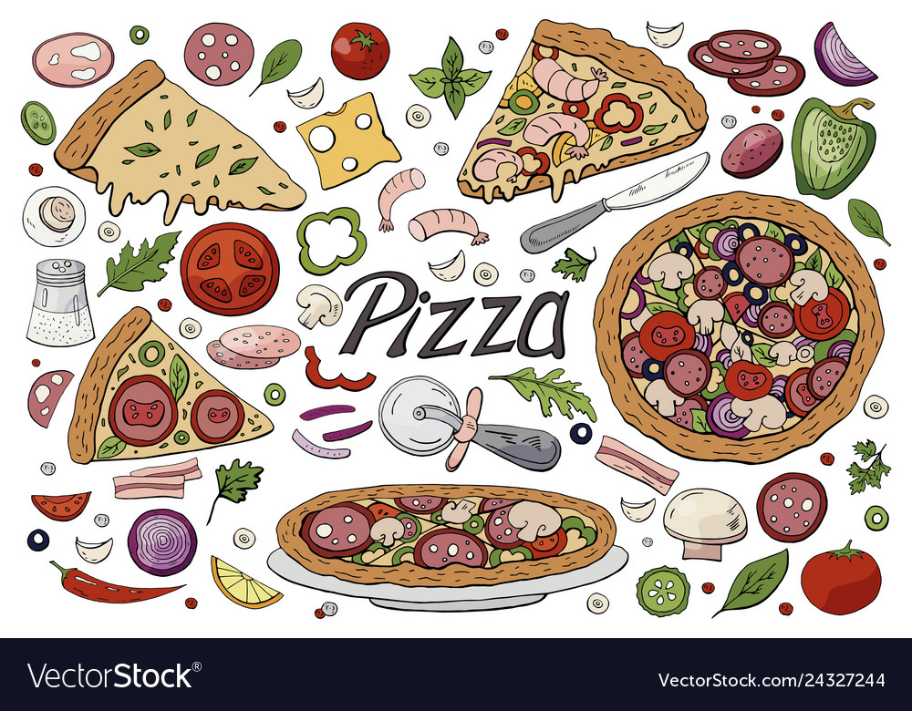 Big italian pizza and ingredients