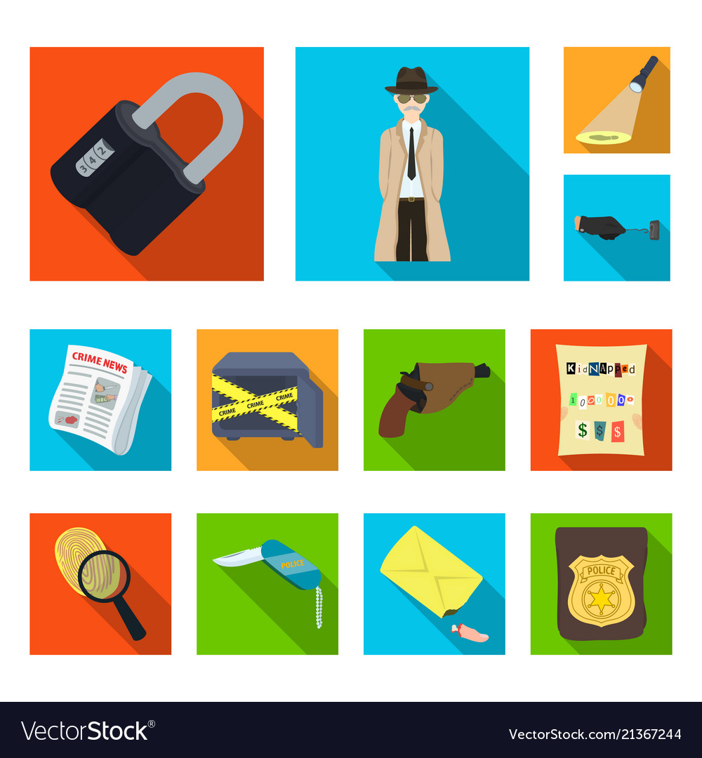 Detective agency flat icons in set collection