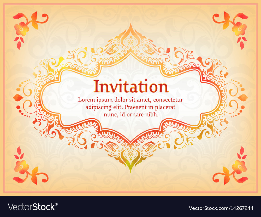 Invitation card with watercolor damask element