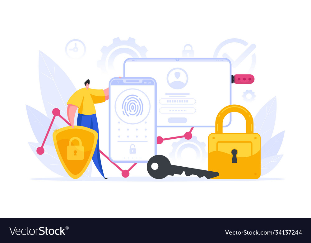 Man representing security apps on modern devices vector image Man representing security apps on modern devices