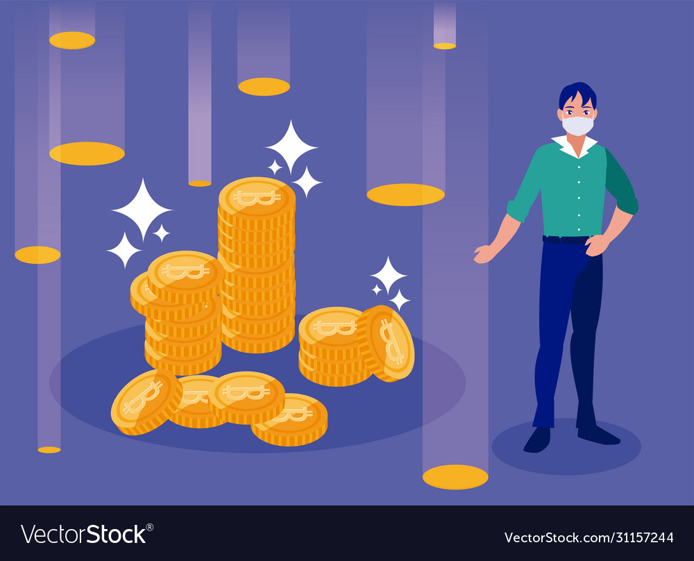 Man with mask and bitcoins design