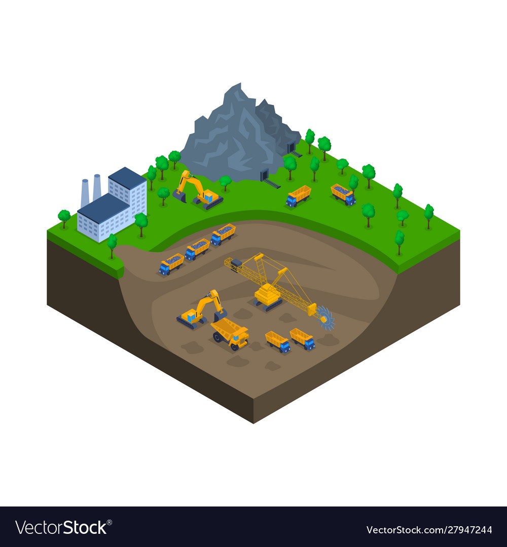 Mining industry scene concept 3d isometric view Vector Image