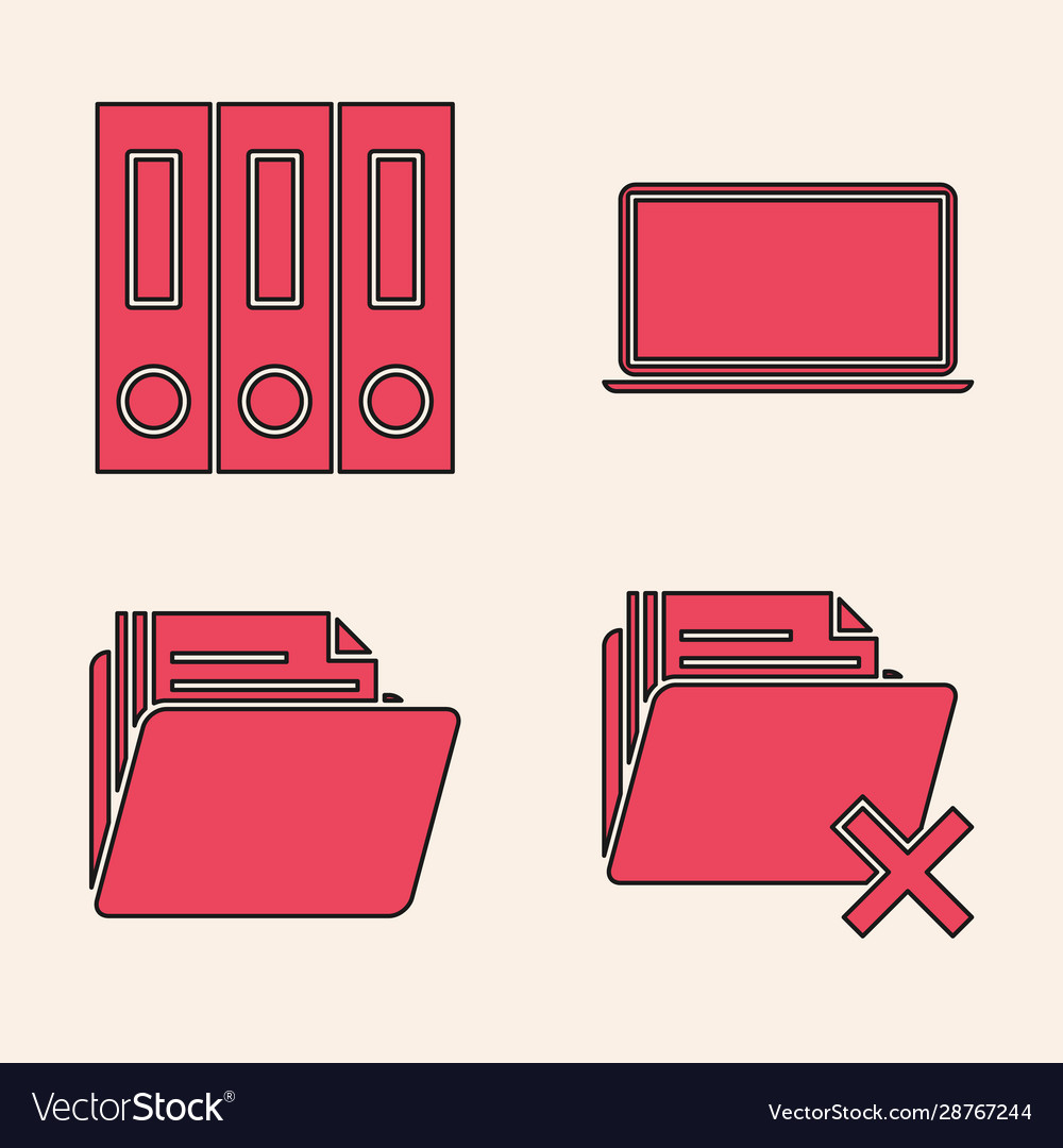 Set delete folder office folders with papers vector image Set delete folder office folders with papers
