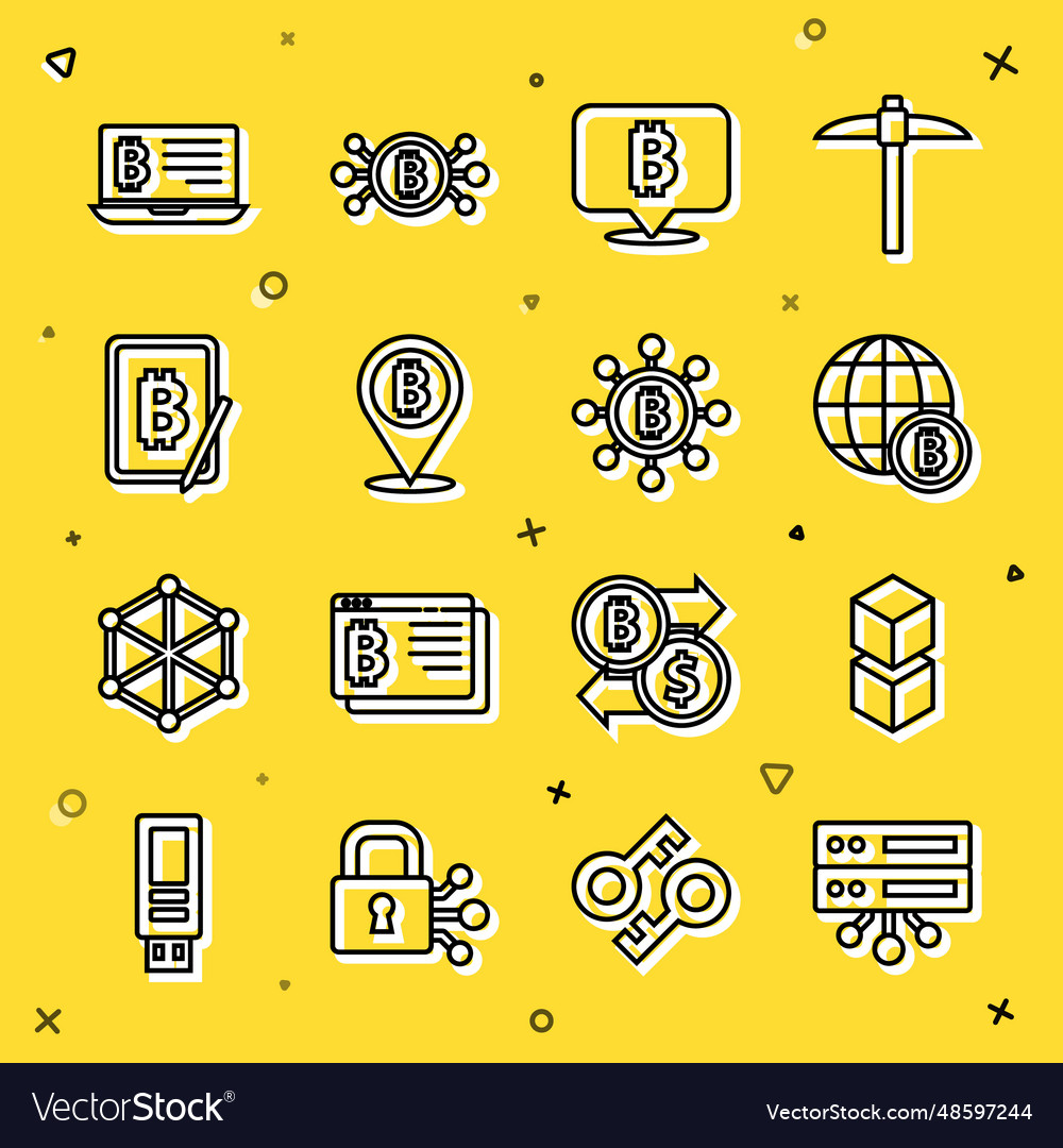 Set line server blockchain technology globe vector image Set line server blockchain technology globe