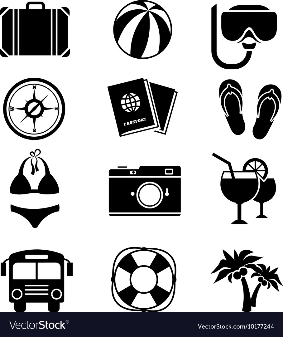 Traveling and vacation flat icons Royalty Free Vector Image