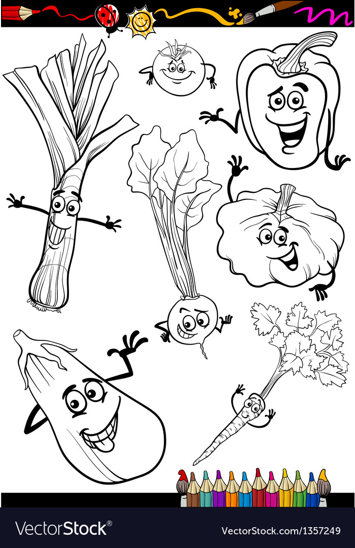 Cartoon vegetables set for coloring book Vector Image