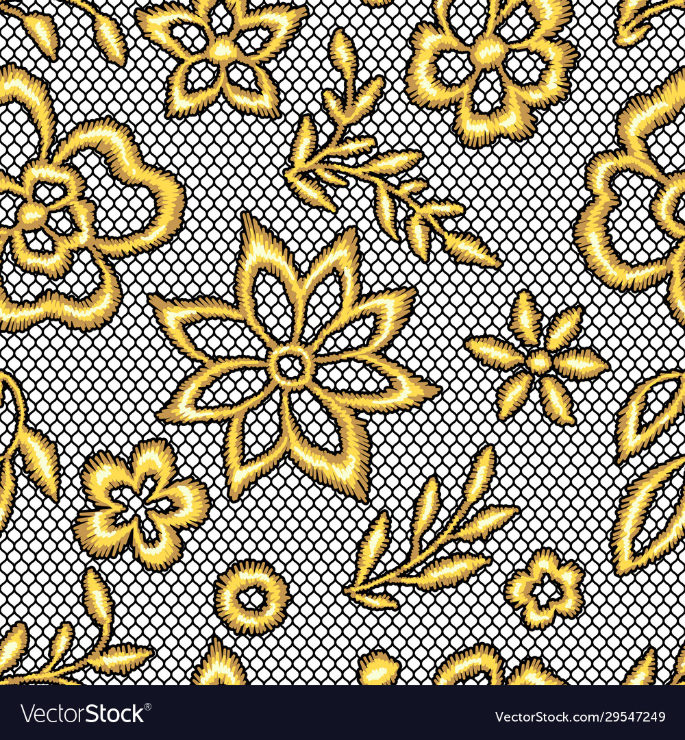 Lace seamless pattern with gold flowers