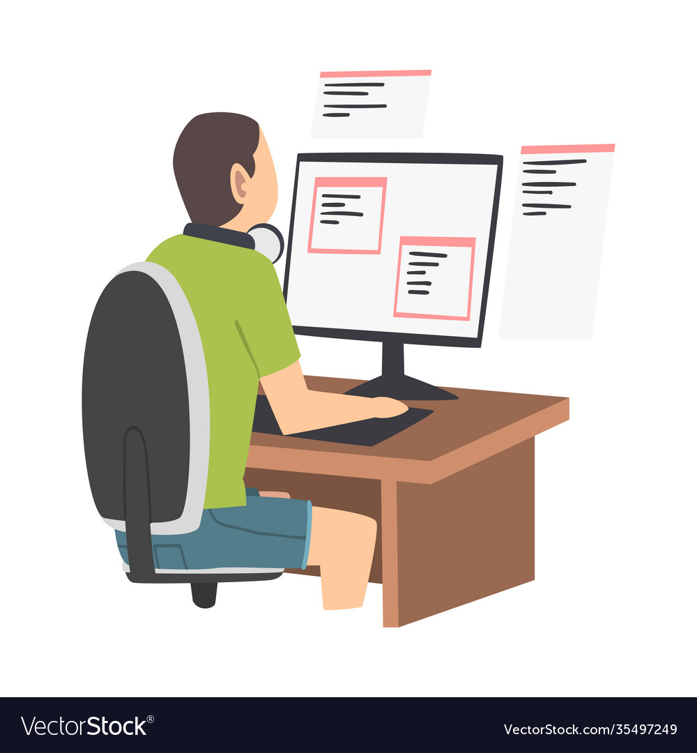 Mann als Software-Entwickler oder Programmierer engagiert vector image Mann als Software-Entwickler oder Programmierer engagiert
