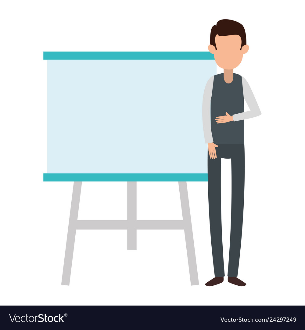 Man teaching with paperboard character Vector Image Man teaching with paperboard character