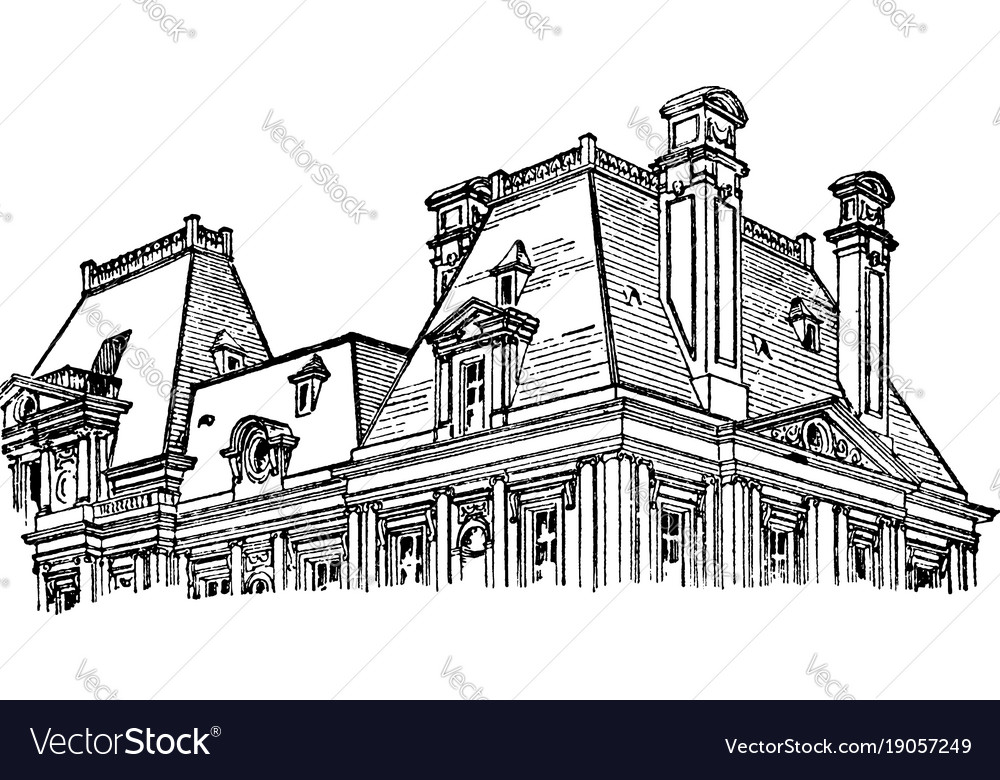 Mansard Roof Dormer Windows Vintage Engraving Vector Image
